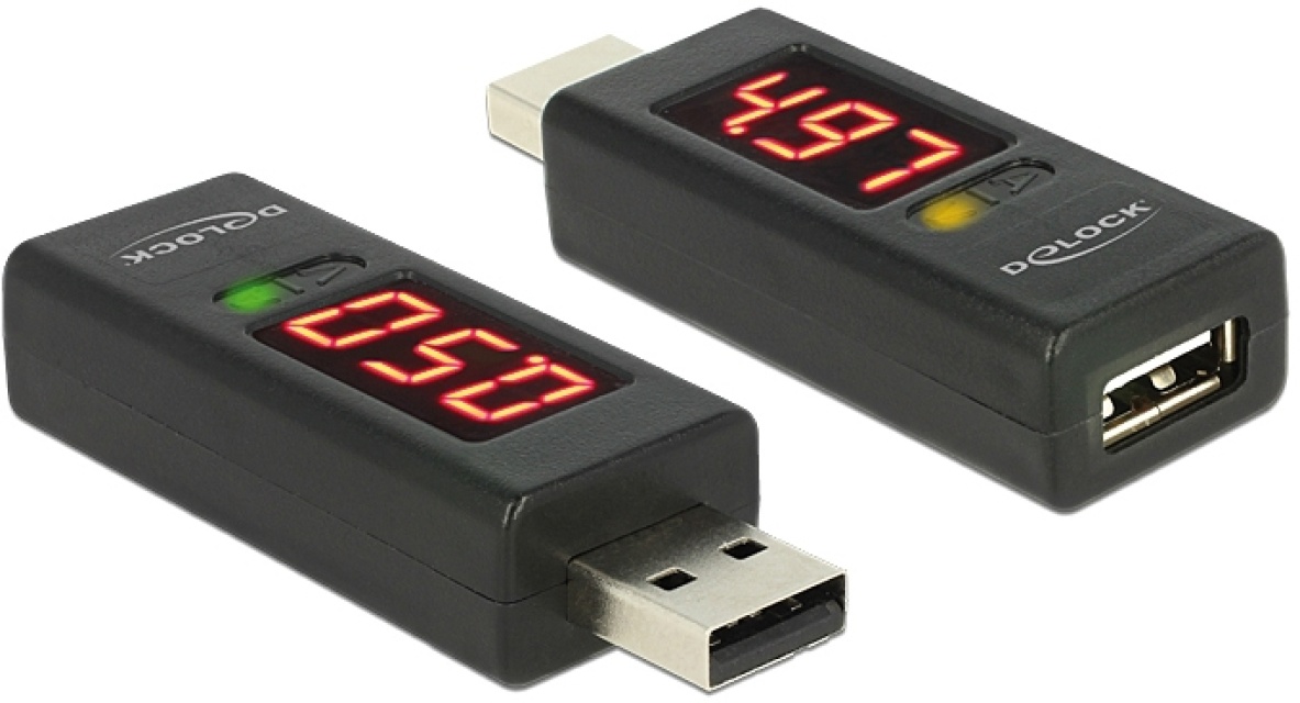 DeLOCK adapter, ampere- och voltmätare, USB Typ A ha - Typ A ho, sv