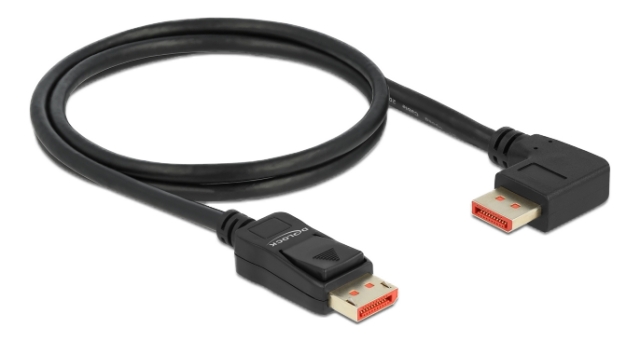 Delock DisplayPort cable male straight to male 90° right 8K 60Hz 1m, svart