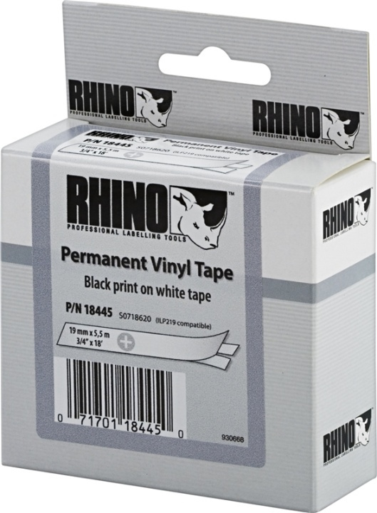 DYMO RhinoPRO märktejp perm vinyl 19mm, svart på vitt, 5.5m rulle in de groep COMPUTERS & RANDAPPARATUUR / Printers & Accessoires / Printers / Label machines & Accessoires / Tape bij TP E-commerce Nordic AB (38-18671)