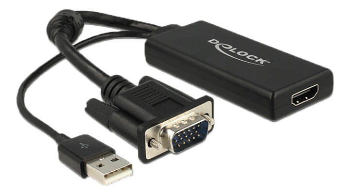 Delock VGA to HDMI Adapter with Audio black in de groep COMPUTERS & RANDAPPARATUUR / Computerkabels / VGA / Adapters bij TP E-commerce Nordic AB (38-61533)