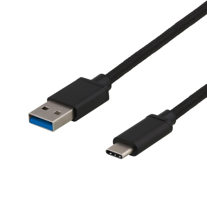 DELTACO USB 3.1 Gen1 braided USB-A - USB-C cable, 0.25m, 60W 3A, black in de groep COMPUTERS & RANDAPPARATUUR / Computerkabels / USB / USB-C bij TP E-commerce Nordic AB (38-61760)