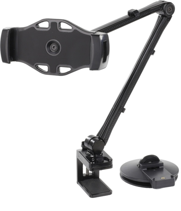 DELTACO 2-in-1 smartphone/tablet stand, suction cup, clamp, black in de groep SMARTPHONE & TABLETS / Overige accessoires / Docks, statieven en houders bij TP E-commerce Nordic AB (38-71755)