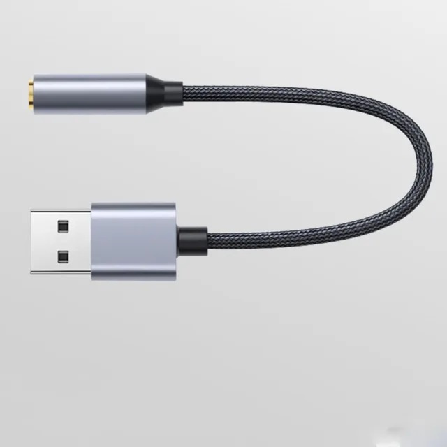 USB-naar-Aux-audiokaartadapter, zwart/grijs in de groep COMPUTERS & RANDAPPARATUUR / Computeraccessoires / Externe geluidskaarten bij TP E-commerce Nordic AB (38-84383)