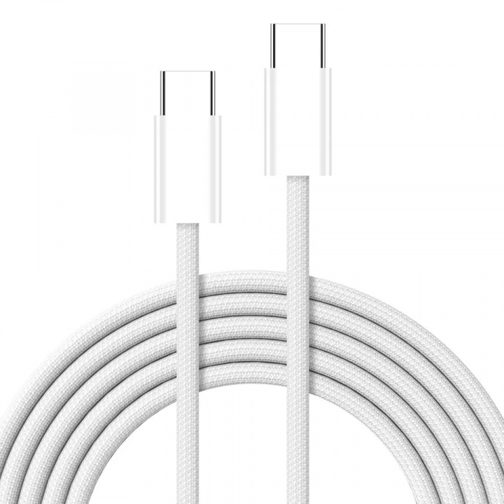 Flätad USB-C till USB-C Ladd- och synkkabel, 1,5m, 5A, Vit in de groep SMARTPHONE & TABLETS / Opladers & Kabels / Kabels / Kabels Type C bij TP E-commerce Nordic AB (38-84427)