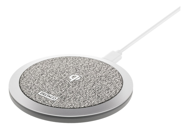 DELTACO fast wireless charger, iPhone/Android, 10 W, fabric, Qi cert. in de groep SMARTPHONE & TABLETS / Opladers & Kabels / Draadloze Qi-oplader bij TP E-commerce Nordic AB (38-85869)