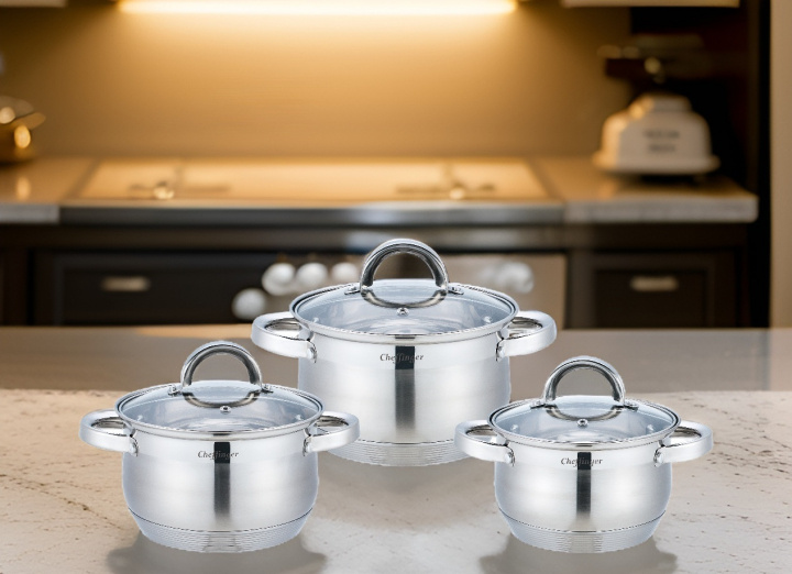 6-piece stainless steel pan set, Induction pan set, Stainless steel lid in de groep HUISHOUDEN & TUIN / Keukengerei / Potten & Pannen bij TP E-commerce Nordic AB (38-94751)