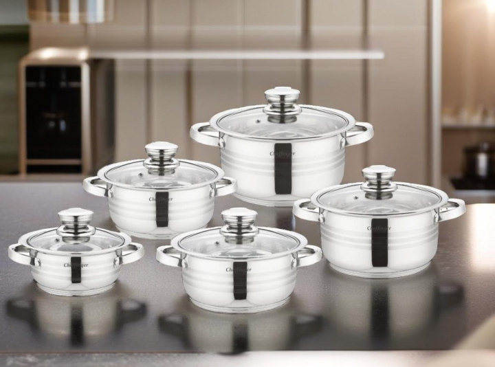 10-piece stainless steel casserole set, Induction saucepan, Stainless steel lid in de groep HUISHOUDEN & TUIN / Keukengerei / Potten & Pannen bij TP E-commerce Nordic AB (38-94752)