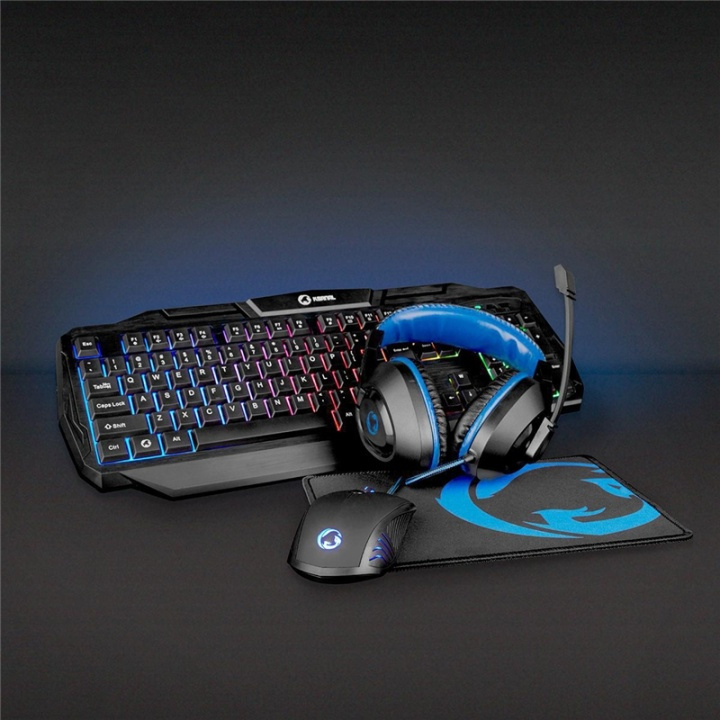 Nedis Gaming Combo Kit | 4-in-1 | Toetsenbord, Koptelefoon, Muis en Muismat | Blauw / Zwart | QWERTZ | Duits in de groep COMPUTERS & RANDAPPARATUUR / GAMING / Muizen bij TP E-commerce Nordic AB (38-95113)