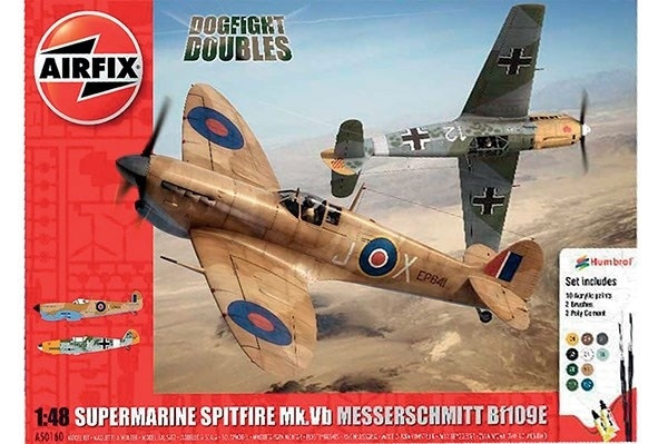 Airfix Supermarine Spitfire MkVb Messerschmitt BF109E in de groep SPORT, VRIJE TIJD & HOBBY / Hobby / Kunststof modellen / Startpakketten/Cadeausets bij TP E-commerce Nordic AB (A06731)