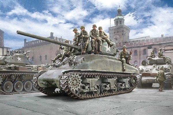 Italeri 1:35 M4A1 Sherman With U.S. Infantry in de groep SPORT, VRIJE TIJD & HOBBY / Hobby / Kunststof modellen / Militaire voertuigen (land) bij TP E-commerce Nordic AB (A07249)