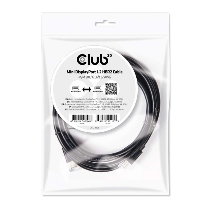 CLUB3D Mini DisplayPort 1.2 HBR2 Cable M/M 2m/6.56ft 4K60Hz in de groep COMPUTERS & RANDAPPARATUUR / Computerkabels / DisplayPort / Kabels bij TP E-commerce Nordic AB (A14572)