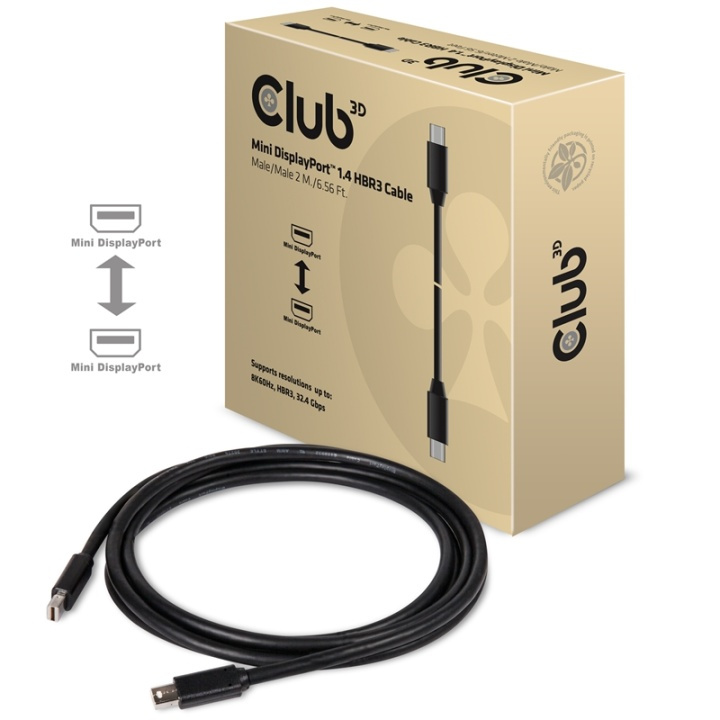 CLUB3D Mini DisplayPort 1.4 Cable HBR3 8K60Hz Male / Male 2 mtr. / 6.56 Ft. in de groep COMPUTERS & RANDAPPARATUUR / Computerkabels / DisplayPort / Kabels bij TP E-commerce Nordic AB (A14573)