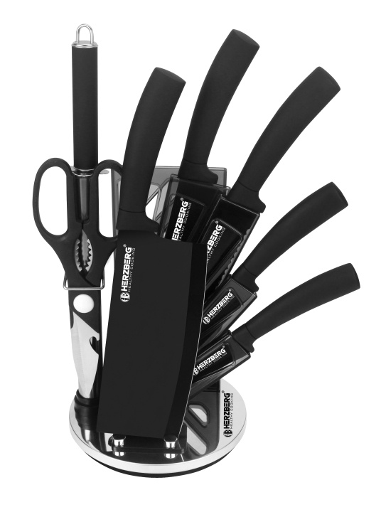 Herzberg 8 Pieces Knife Set with Acrylic Stand-Black in de groep HUISHOUDEN & TUIN / Keukengerei / Keukenmessen & accessoires bij TP E-commerce Nordic AB (A19974)