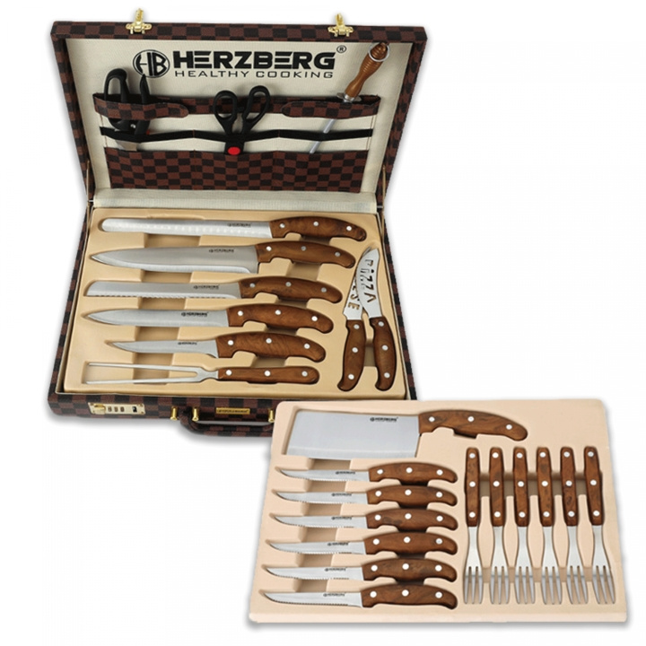 Herzberg HG-K25LB 25 Pieces Knife and Cutlery Set with Attache Case in de groep HUISHOUDEN & TUIN / Keukengerei / Overige keukengereedschap bij TP E-commerce Nordic AB (A20220)