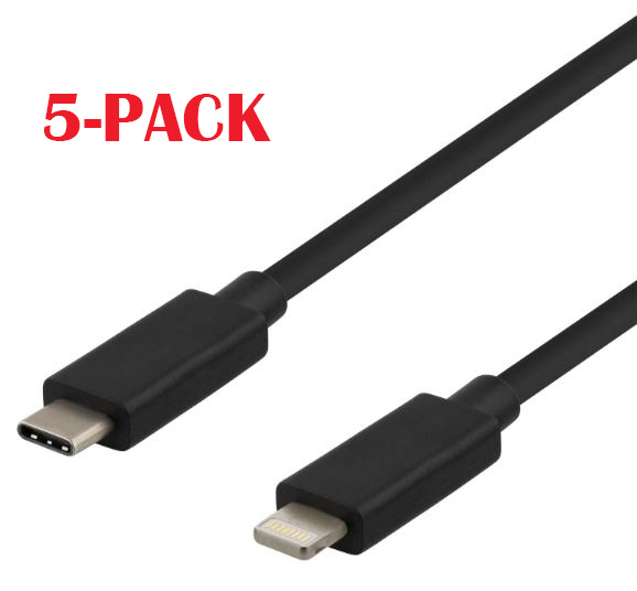 5-PACK Kabel USB-C - Lightning, 2,4A, 1m, Zwart in de groep SMARTPHONE & TABLETS / Opladers & Kabels / Kabels / Kabels Lightning bij TP E-commerce Nordic AB (A22400PKT5)