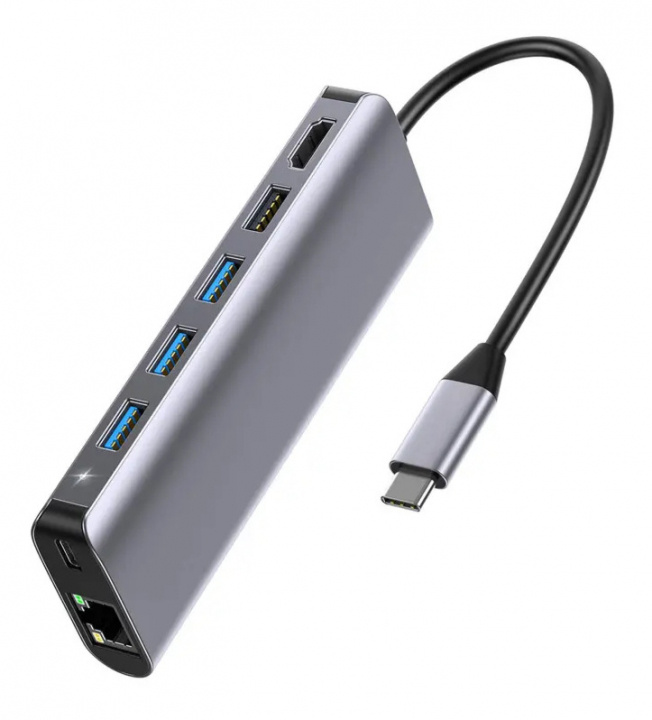 Sign 7-in-1 USB-C hub HDMI RJ45 USB-C, max 100W, 20V, 5A - Grijs in de groep COMPUTERS & RANDAPPARATUUR / Computeraccessoires / USB-hubs bij TP E-commerce Nordic AB (A22460)