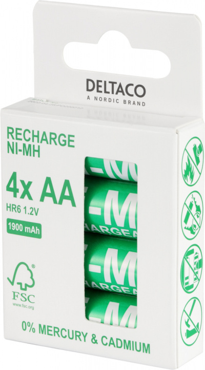 DELTACO Ultimate oplaadbare Ni-Mh, LR6/AA formaat, 1900mAh, 4-pack (SG) in de groep HOME ELECTRONICS / Batterijen & Opladers / Oplaadbare batterijen / AA bij TP E-commerce Nordic AB (A22869)