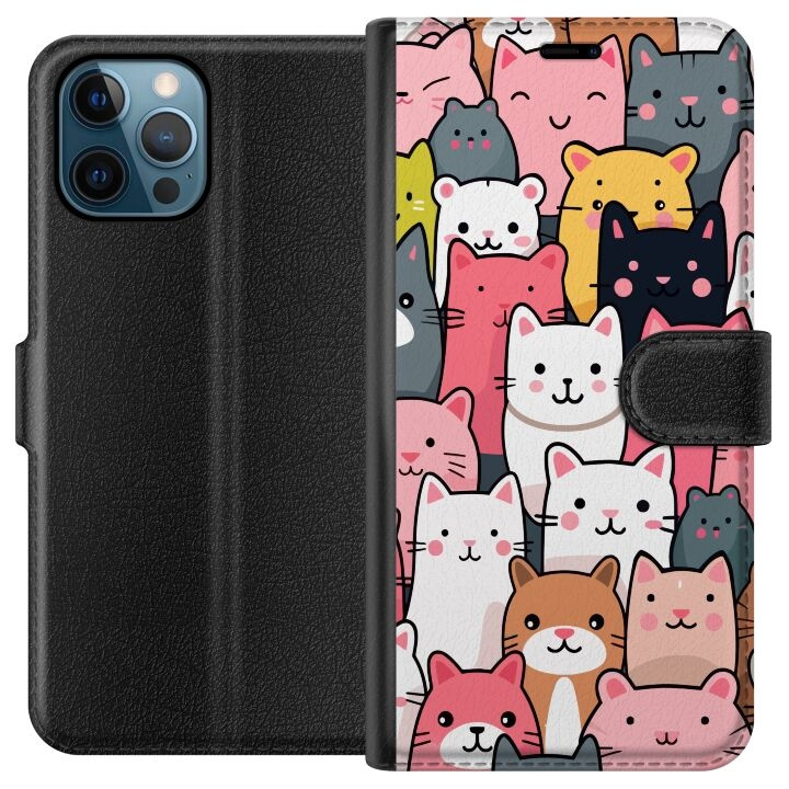 Portemonnee-hoesje voor Apple iPhone 12 Pro met Kattenpatroon ontwerp in de groep SMARTPHONE & TABLETS / Mobielbescherming / Apple / Hobbykleuren bij TP E-commerce Nordic AB (A50278)