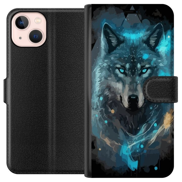 Portemonnee-hoesje voor Apple iPhone 13 mini met Wolf ontwerp in de groep SMARTPHONE & TABLETS / Mobielbescherming / Apple / iPhone 13 Mini bij TP E-commerce Nordic AB (A50437)