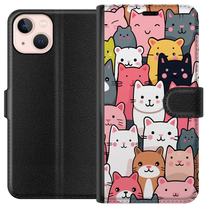 Portemonnee-hoesje voor Apple iPhone 13 mini met Kattenpatroon ontwerp in de groep SMARTPHONE & TABLETS / Mobielbescherming / Apple / iPhone 13 Mini bij TP E-commerce Nordic AB (A50440)