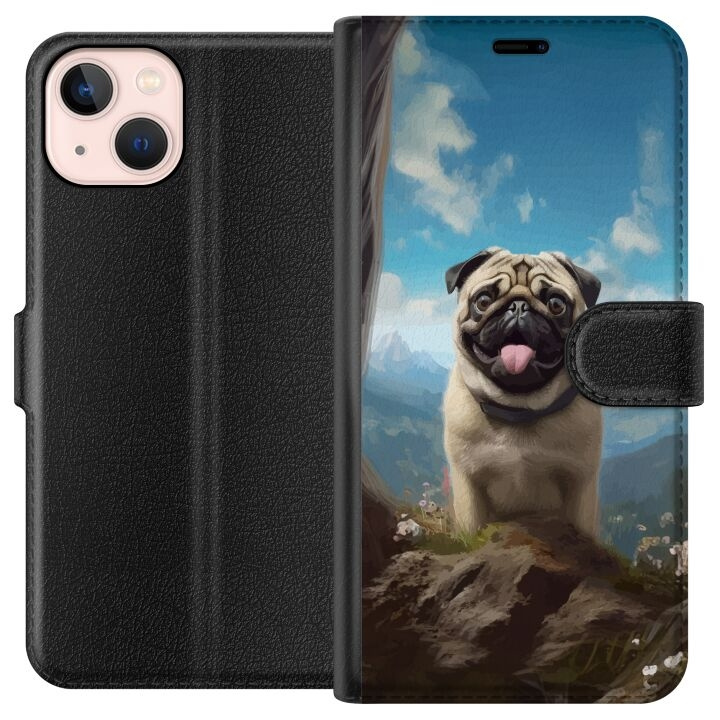 Portemonnee-hoesje voor Apple iPhone 13 mini met Blije Hond ontwerp in de groep SMARTPHONE & TABLETS / Mobielbescherming / Apple / iPhone 13 Mini bij TP E-commerce Nordic AB (A50450)