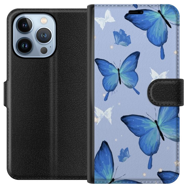 Portemonnee-hoesje voor Apple iPhone 13 Pro met Blauwe vlinders ontwerp in de groep SMARTPHONE & TABLETS / Mobielbescherming / Apple / iPhone 13 Pro bij TP E-commerce Nordic AB (A50502)