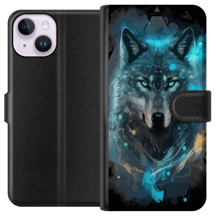 Portemonnee-hoesje voor Apple iPhone 14 met Wolf ontwerp in de groep SMARTPHONE & TABLETS / Mobielbescherming / Apple / iPhone 14 bij TP E-commerce Nordic AB (A50599)