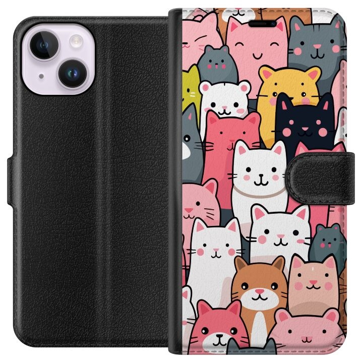 Portemonnee-hoesje voor Apple iPhone 14 met Kattenpatroon ontwerp in de groep SMARTPHONE & TABLETS / Mobielbescherming / Apple / iPhone 14 bij TP E-commerce Nordic AB (A50602)