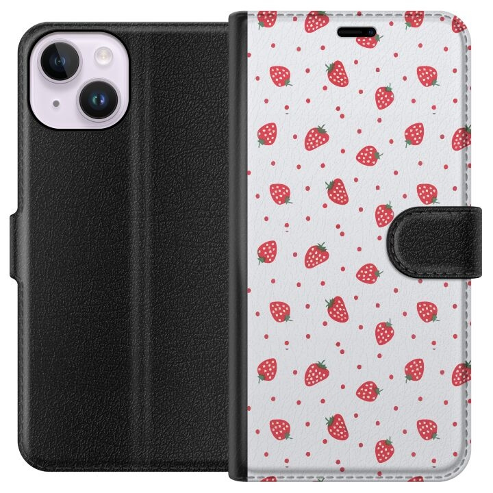 Portemonnee-hoesje voor Apple iPhone 14 met Aardbeien ontwerp in de groep SMARTPHONE & TABLETS / Mobielbescherming / Apple / iPhone 14 bij TP E-commerce Nordic AB (A50611)