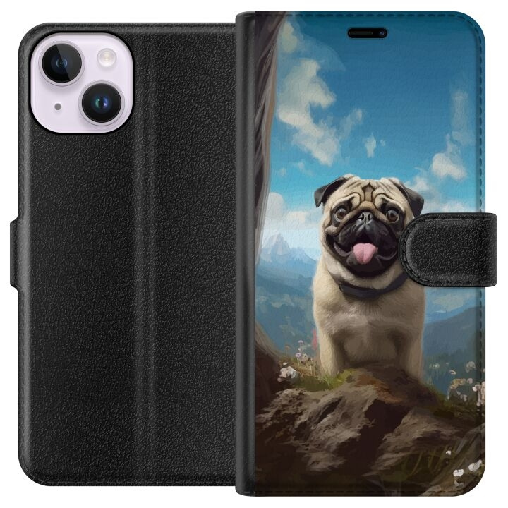 Portemonnee-hoesje voor Apple iPhone 14 met Blije Hond ontwerp in de groep SMARTPHONE & TABLETS / Mobielbescherming / Apple / iPhone 14 bij TP E-commerce Nordic AB (A50612)