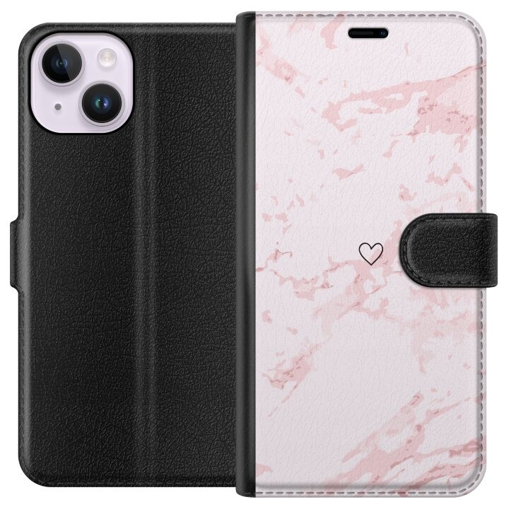 Portemonnee-hoesje voor Apple iPhone 14 met Roze Hart ontwerp in de groep SMARTPHONE & TABLETS / Mobielbescherming / Apple / iPhone 14 bij TP E-commerce Nordic AB (A50617)