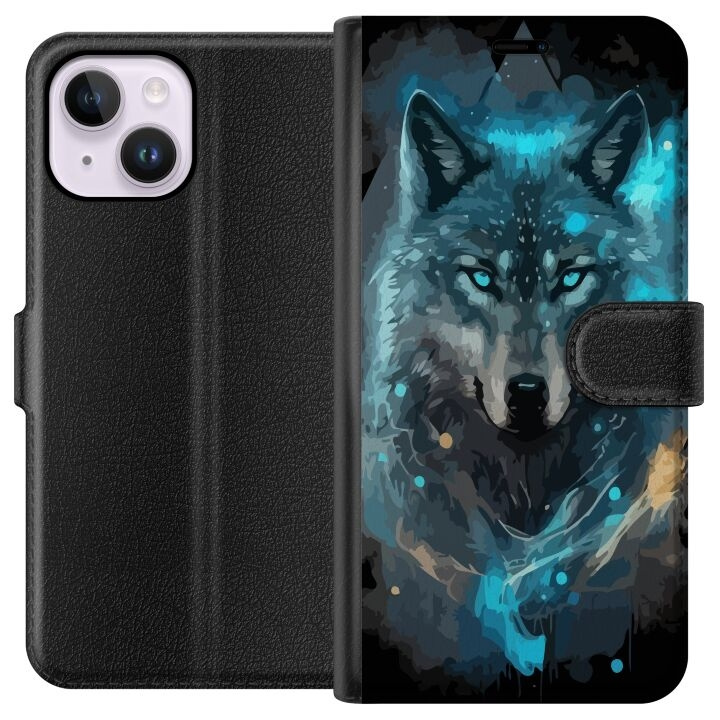 Portemonnee-hoesje voor Apple iPhone 14 Plus met Wolf ontwerp in de groep SMARTPHONE & TABLETS / Mobielbescherming / Apple / iPhone 14 bij TP E-commerce Nordic AB (A50707)