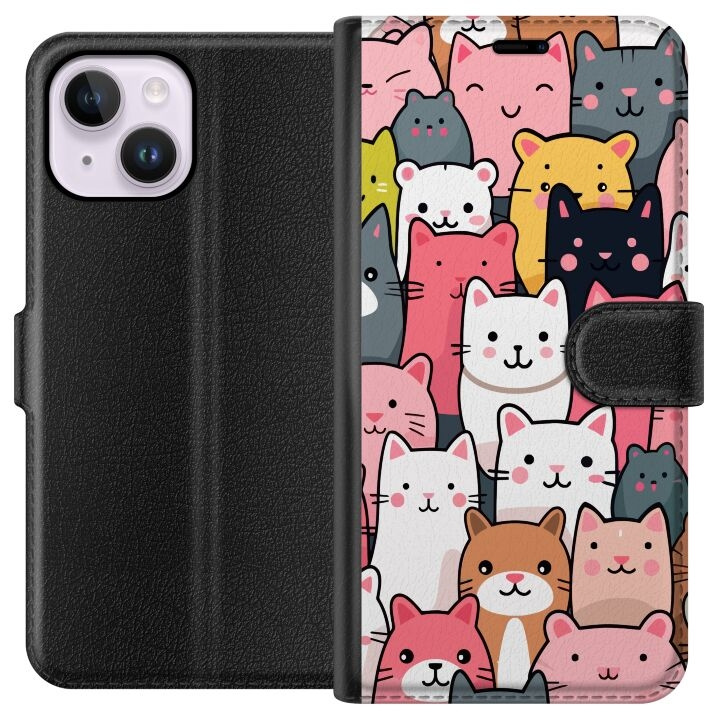 Portemonnee-hoesje voor Apple iPhone 14 Plus met Kattenpatroon ontwerp in de groep SMARTPHONE & TABLETS / Mobielbescherming / Apple / iPhone 14 bij TP E-commerce Nordic AB (A50710)