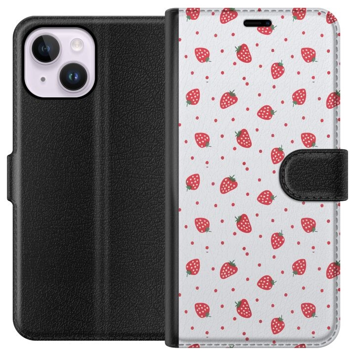 Portemonnee-hoesje voor Apple iPhone 14 Plus met Aardbeien ontwerp in de groep SMARTPHONE & TABLETS / Mobielbescherming / Apple / iPhone 14 bij TP E-commerce Nordic AB (A50719)