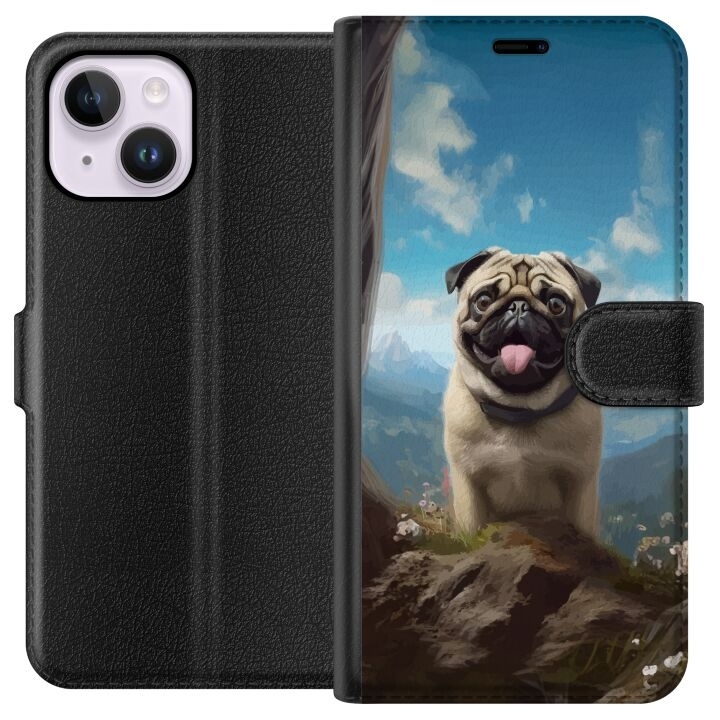 Portemonnee-hoesje voor Apple iPhone 14 Plus met Blije Hond ontwerp in de groep SMARTPHONE & TABLETS / Mobielbescherming / Apple / iPhone 14 bij TP E-commerce Nordic AB (A50720)