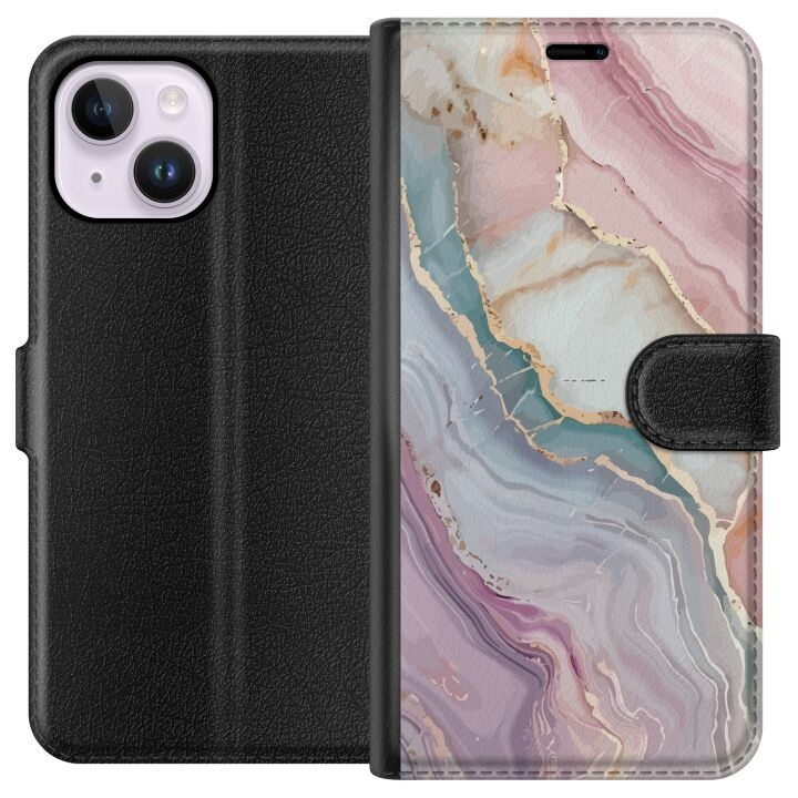 Portemonnee-hoesje voor Apple iPhone 14 Plus met Marmer ontwerp in de groep SMARTPHONE & TABLETS / Mobielbescherming / Apple / iPhone 14 bij TP E-commerce Nordic AB (A50724)