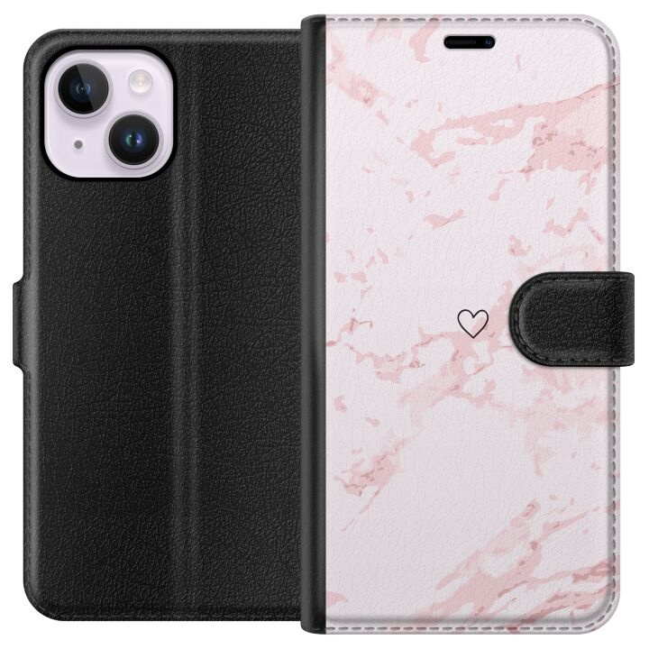 Portemonnee-hoesje voor Apple iPhone 14 Plus met Roze Hart ontwerp in de groep SMARTPHONE & TABLETS / Mobielbescherming / Apple / iPhone 14 bij TP E-commerce Nordic AB (A50725)