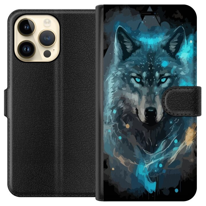 Portemonnee-hoesje voor Apple iPhone 14 Pro Max met Wolf ontwerp in de groep SMARTPHONE & TABLETS / Mobielbescherming / Apple / iPhone 14 bij TP E-commerce Nordic AB (A50761)