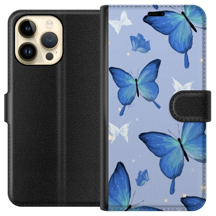 Portemonnee-hoesje voor Apple iPhone 14 Pro Max met Blauwe vlinders ontwerp in de groep SMARTPHONE & TABLETS / Mobielbescherming / Apple / iPhone 14 bij TP E-commerce Nordic AB (A50772)