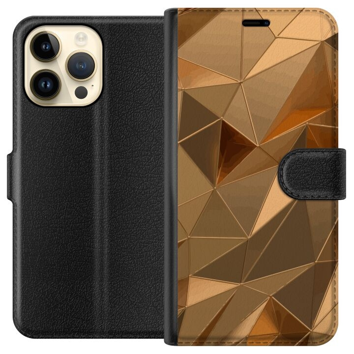 Portemonnee-hoesje voor Apple iPhone 14 Pro Max met 3D Goud ontwerp in de groep SMARTPHONE & TABLETS / Mobielbescherming / Apple / iPhone 14 bij TP E-commerce Nordic AB (A50780)