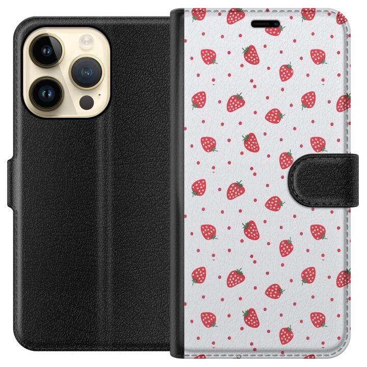 Portemonnee-hoesje voor Apple iPhone 15 Pro met Aardbeien ontwerp in de groep SMARTPHONE & TABLETS / Mobielbescherming / Apple / iPhone 15 bij TP E-commerce Nordic AB (A50881)