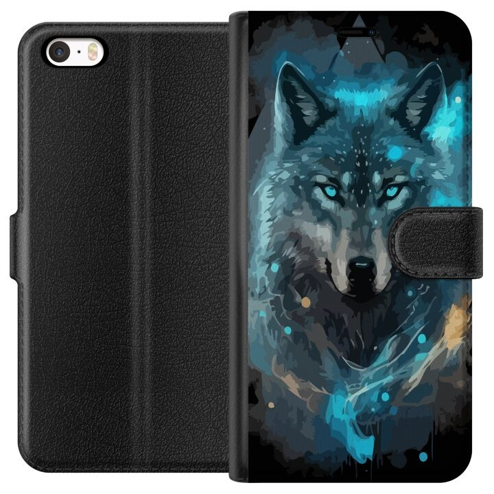 Portemonnee-hoesje voor Apple iPhone 5 met Wolf ontwerp in de groep SMARTPHONE & TABLETS / Mobielbescherming / Apple / iPhone 5/5S/SE bij TP E-commerce Nordic AB (A51085)