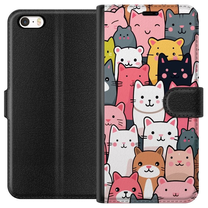 Portemonnee-hoesje voor Apple iPhone 5 met Kattenpatroon ontwerp in de groep SMARTPHONE & TABLETS / Mobielbescherming / Apple / iPhone 5/5S/SE bij TP E-commerce Nordic AB (A51088)