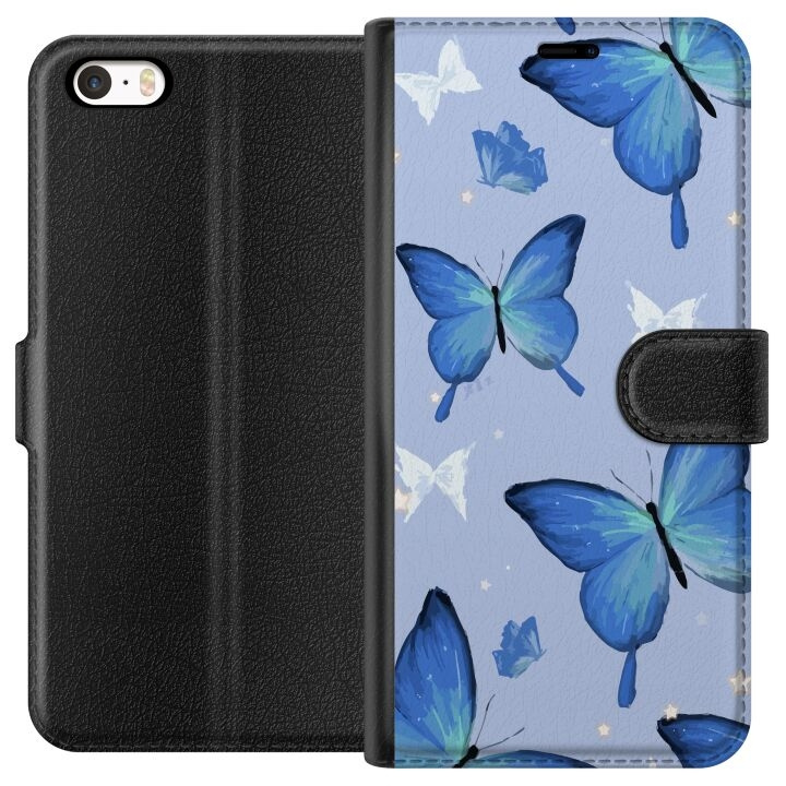 Portemonnee-hoesje voor Apple iPhone 5 met Blauwe vlinders ontwerp in de groep SMARTPHONE & TABLETS / Mobielbescherming / Apple / iPhone 5/5S/SE bij TP E-commerce Nordic AB (A51096)