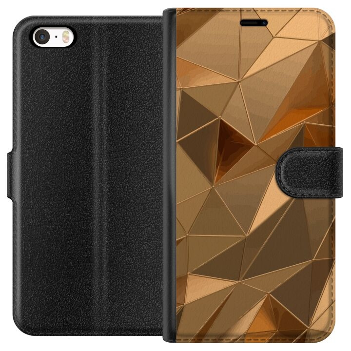 Portemonnee-hoesje voor Apple iPhone 5 met 3D Goud ontwerp in de groep SMARTPHONE & TABLETS / Mobielbescherming / Apple / iPhone 5/5S/SE bij TP E-commerce Nordic AB (A51104)