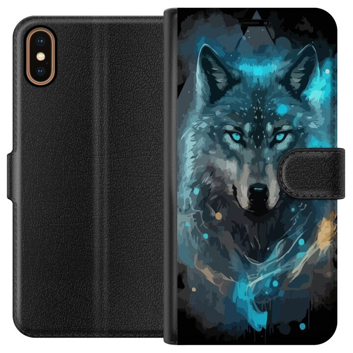 Portemonnee-hoesje voor Apple iPhone X met Wolf ontwerp in de groep SMARTPHONE & TABLETS / Mobielbescherming / Apple / iPhone X/XS bij TP E-commerce Nordic AB (A51760)