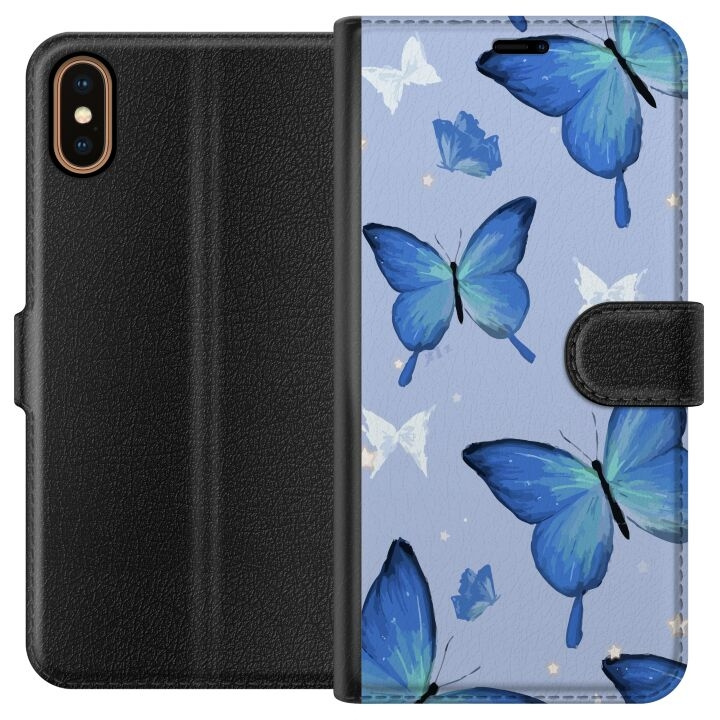 Portemonnee-hoesje voor Apple iPhone X met Blauwe vlinders ontwerp in de groep SMARTPHONE & TABLETS / Mobielbescherming / Apple / iPhone X/XS bij TP E-commerce Nordic AB (A51771)