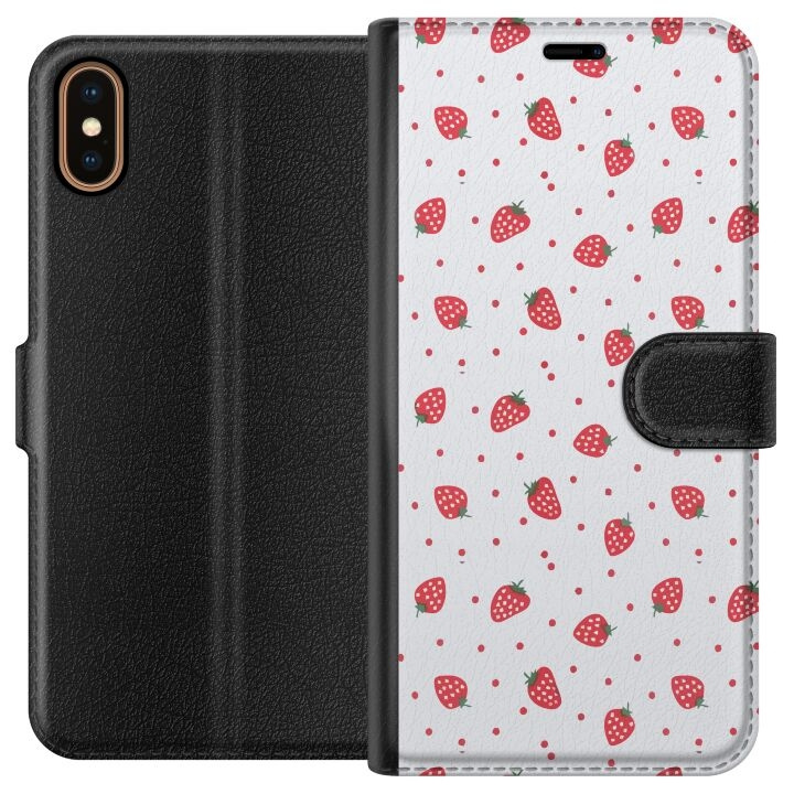 Portemonnee-hoesje voor Apple iPhone X met Aardbeien ontwerp in de groep SMARTPHONE & TABLETS / Mobielbescherming / Apple / iPhone X/XS bij TP E-commerce Nordic AB (A51772)