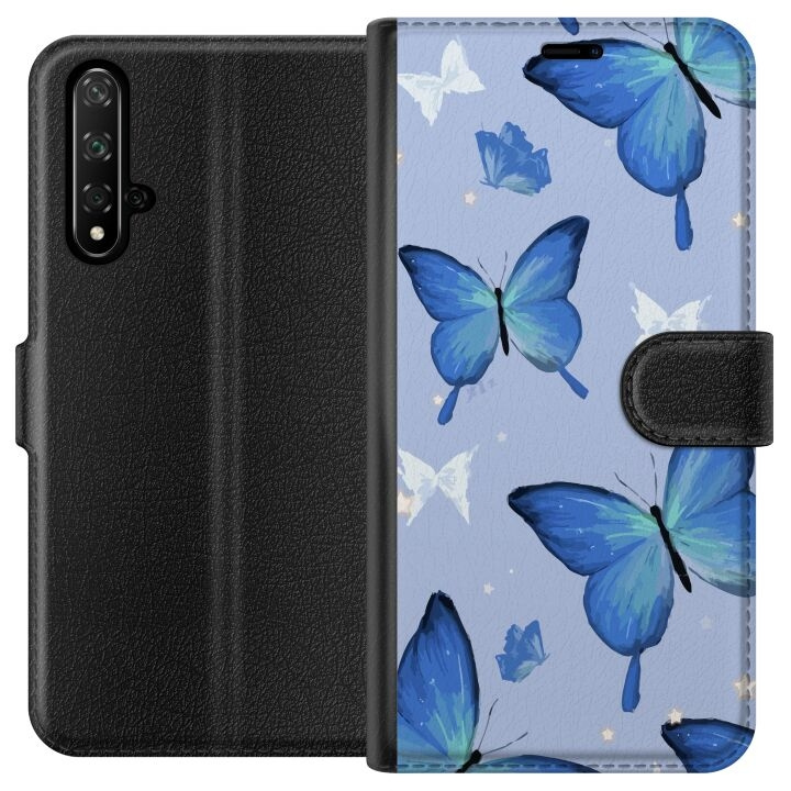 Portemonnee-hoesje voor Honor 20 met Blauwe vlinders ontwerp in de groep SMARTPHONE & TABLETS / Mobielbescherming / Huawei/Honor bij TP E-commerce Nordic AB (A52608)