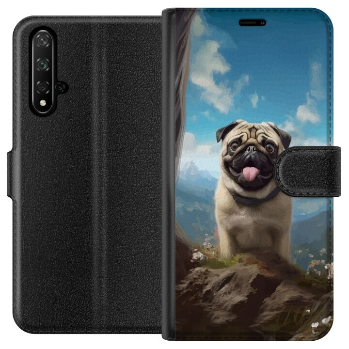 Portemonnee-hoesje voor Honor 20 met Blije Hond ontwerp in de groep SMARTPHONE & TABLETS / Mobielbescherming / Huawei/Honor bij TP E-commerce Nordic AB (A52610)